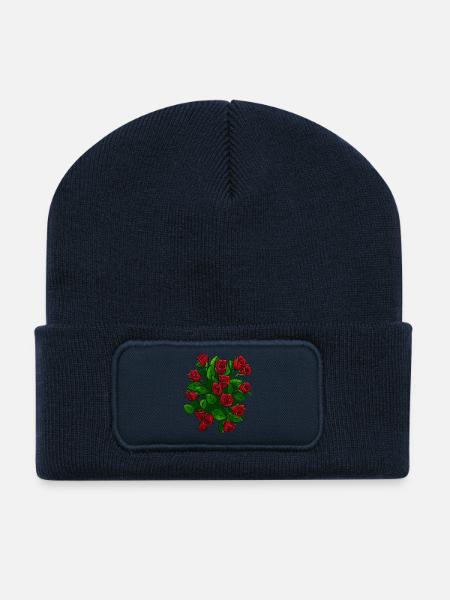 Elegante Rosen in voller Blüte - Recycelte Patch Beanie - French Navy