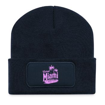 Vintage Miami Pink Palmen & Oldtimer Design - Recycelte Patch Beanie - French Navy - Vorne