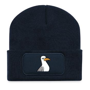 Moin Nordsee Möwe Langweile Blick Verachtung Böse - Recycelte Patch Beanie - French Navy - Vorne