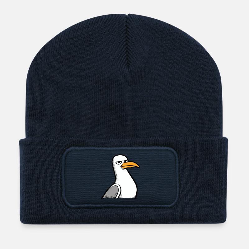 Moin Nordsee Möwe Langweile Blick Verachtung Böse - Recycelte Patch Beanie - French Navy