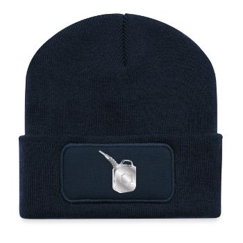 Bidon de carburant avec goulot de remplissage – Aspect métallique - Beanie recyclé à patch - bleu marine - Devant