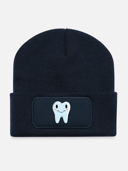 Zahn Zähne Lächeln Lachen - Recycelte Patch Beanie - French Navy