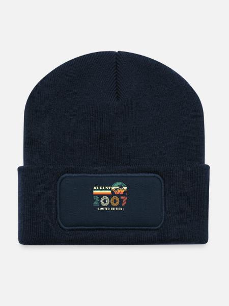 August 2007 Retro Vintage Geburtstagsgeschenk - Recycelte Patch Beanie - French Navy