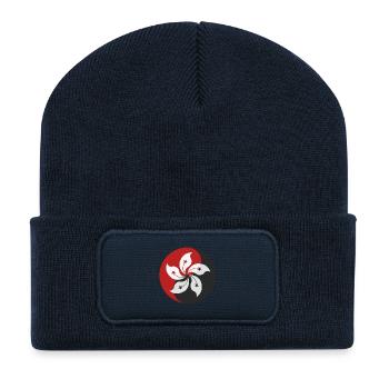 Hong Kong Bauhinia Flag Yin Yang symbol V2 - Recycled Patch Beanie - french navy - Front