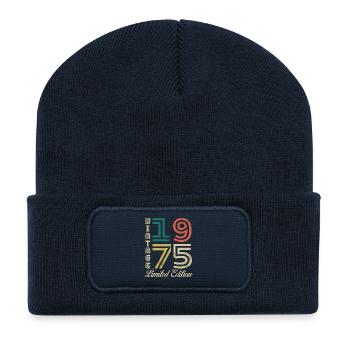 1975 Vintage Retro Geburtstagsgeschenk - Recycelte Patch Beanie - French Navy - Vorne