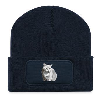 British Shorthair Cat White White Cat Kitten - Recycled Patch Beanie - french navy - Front