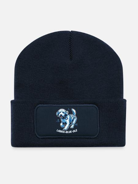 Labradoodle chien hollandais Delft bleu accents floraux - Beanie recyclé à patch - bleu marine