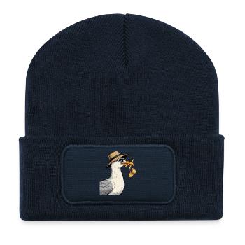 Mouette de dessin animé avec un chapeau d'été - Beanie recyclé à patch - bleu marine - Devant