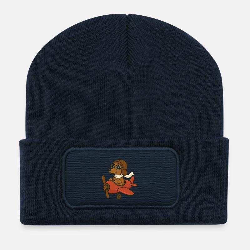 Adventurous dog pilot in airplane - Recycled Patch Beanie - french navy