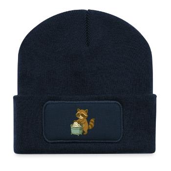 Cute raccoon with soap scum - Recycled Patch Beanie - french navy - Front