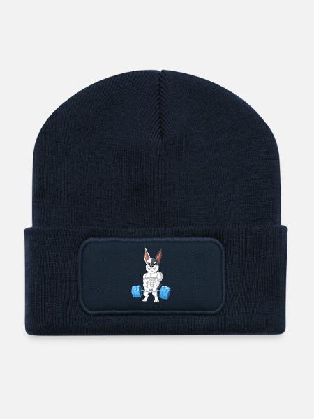 French Bulldog Weightlifting – Strong Dog Gym  - Recycled Patch Beanie - french navy