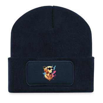 Cool Golden Retriever with sunglasses - Recycled Patch Beanie - french navy - Front