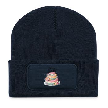Pastel Birthday Cake with Floral Decor - Recycled Patch Beanie - french navy - Front