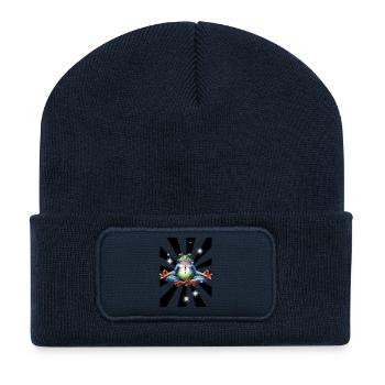 OM Joga Frosch Meditation - Recycelte Patch Beanie - French Navy - Vorne