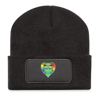 Alien de science-fiction arc-en-ciel LGBTQ+ avec cœur et couleurs - Beanie recyclé à patch - charbon - Devant