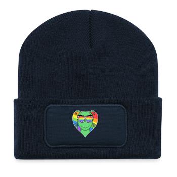 LGBTQ+ Rainbow Sci-Fi Alien with Heart and Colors - Recycled Patch Beanie - french navy - Front