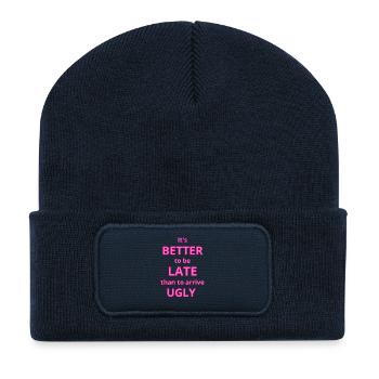 Bold Pink Text Quote for Fashion Statement - Recycled Patch Beanie - french navy - Front
