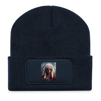Indian chief with sunglasses - Recycled Patch Beanie - french navy - Front