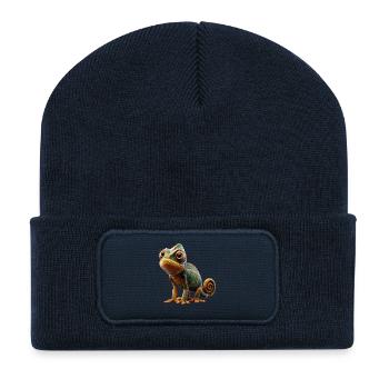 Chameleon Lizard Reptile Chameleon Iguana Lizard - Recycled Patch Beanie - french navy - Front