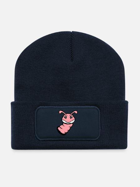 Raupe guckt aus Loch lächelt süß Wurm Comic Spaß - Recycelte Patch Beanie - French Navy
