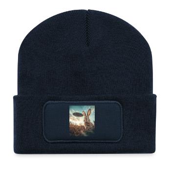 Selfie de lapin avec OVNI - Beanie recyclé à patch - bleu marine - Devant