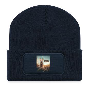 Selfie de lapin avec OVNI - Beanie recyclé à patch - bleu marine - Devant