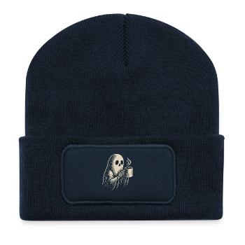 Skeleton with coffee enjoyment design - Recycled Patch Beanie - french navy - Front