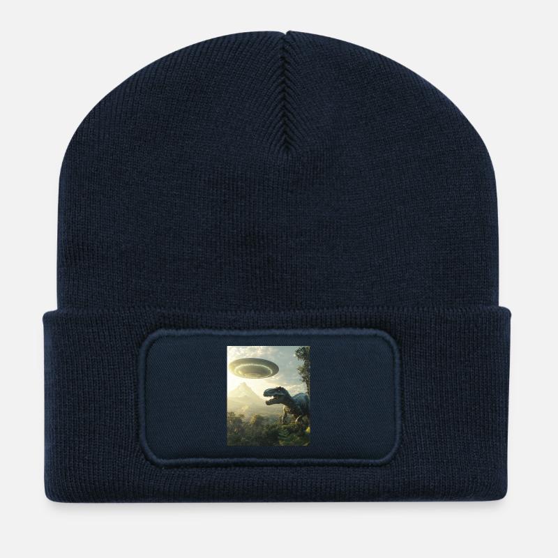 T-Rex Selfie mit UFO - Recycelte Patch Beanie - French Navy