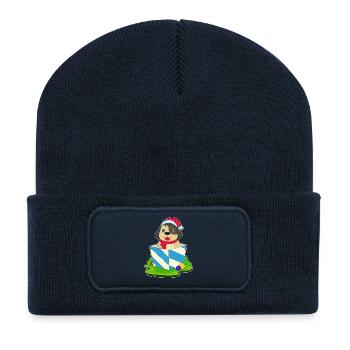 Chien Noël Noël Chapeau - Beanie recyclé à patch - bleu marine - Devant