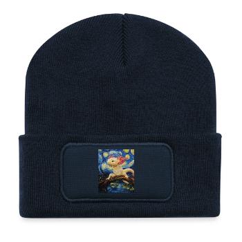 Axolotl Van Gogh Style Nuit étoilée - Beanie recyclé à patch - bleu marine - Devant