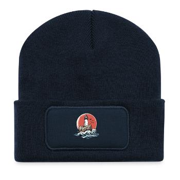 Lighthouse on rocky coast - Recycled Patch Beanie - french navy - Front