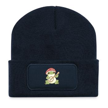 Grenouille champignon avec guitare - Beanie recyclé à patch - bleu marine - Devant