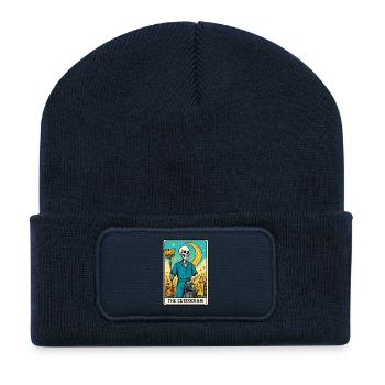 Skelett Gärtner mit Mond und Sternen - Recycelte Patch Beanie - French Navy - Vorne
