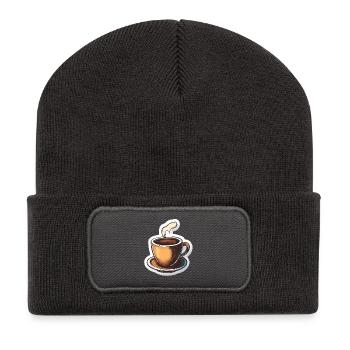 Kaffee - Recycelte Patch Beanie - Dunkelgrau - Vorne