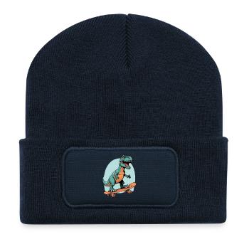 Dinosaurischer Skater mit cooler Pose - Recycelte Patch Beanie - French Navy - Vorne
