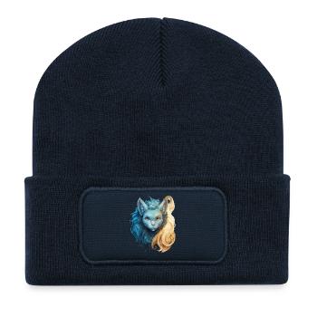 Créature chatte mystique avec crinière bicolore - Beanie recyclé à patch - bleu marine - Devant