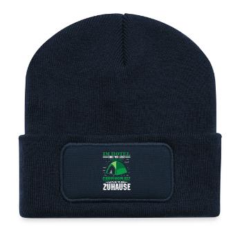 Camper Camping Wohnwagen Spruch - Recycelte Patch Beanie - French Navy - Vorne
