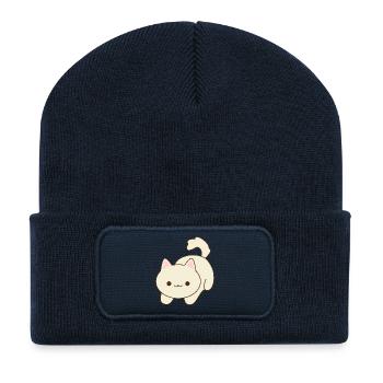 Cute Kawaii Cat Illustration - Recycled Patch Beanie - french navy - Front