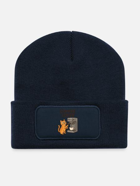Cat Love Coffee Motif - Recycled Patch Beanie - french navy