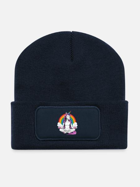 Méditation Yoga Licorne - Beanie recyclé à patch - bleu marine