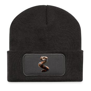 Schlange Python Kobra Klapperschlange Schlangen - Recycelte Patch Beanie - Dunkelgrau - Vorne