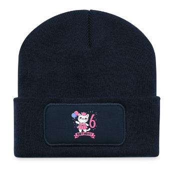 6ème anniversaire fille princesse chat 6 - Beanie recyclé à patch - bleu marine - Devant