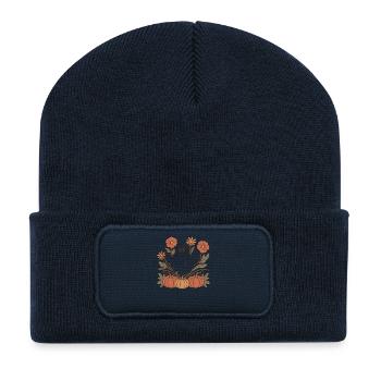 pumpkin flowers autumn ghost Halloween - Recycled Patch Beanie - french navy - Front