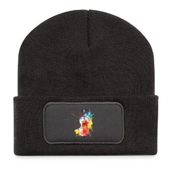 Farbenfrohe Violinenkunst - Recycelte Patch Beanie - Dunkelgrau - Vorne