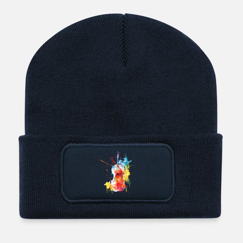 Art du violon coloré - Beanie recyclé à patch - bleu marine