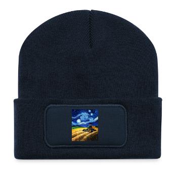 Mähdrescher Bauer Landwirt Van Gogh Style Starry  - Recycelte Patch Beanie - French Navy - Vorne