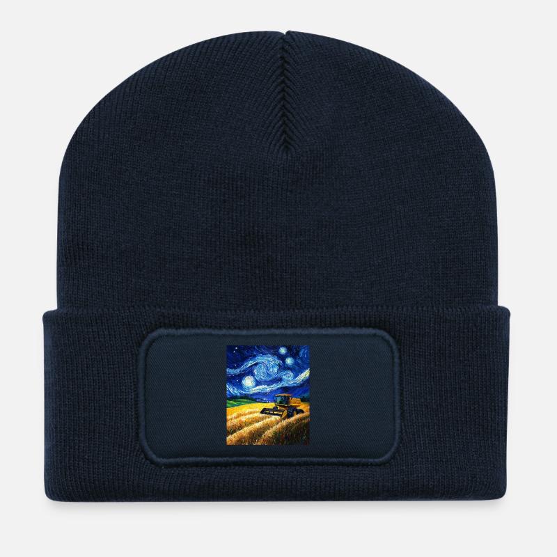 Mähdrescher Bauer Landwirt Van Gogh Style Starry  - Recycelte Patch Beanie - French Navy