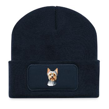 Yorkshire Terrier Hunde-Porträt in Cartoon-Style - Recycelte Patch Beanie - French Navy - Vorne