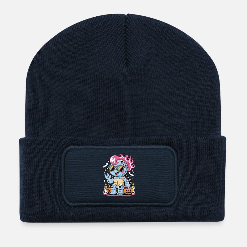 Punk Rocker Halloween Schildkröte mit Sonnenbrille - Recycelte Patch Beanie - French Navy