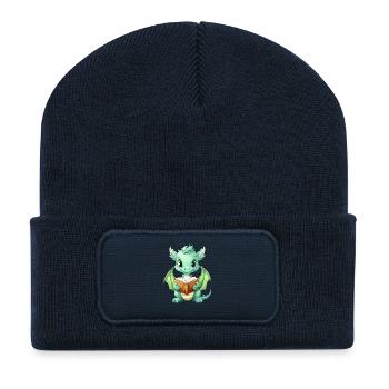 Doodle dragon with book - Recycled Patch Beanie - french navy - Front